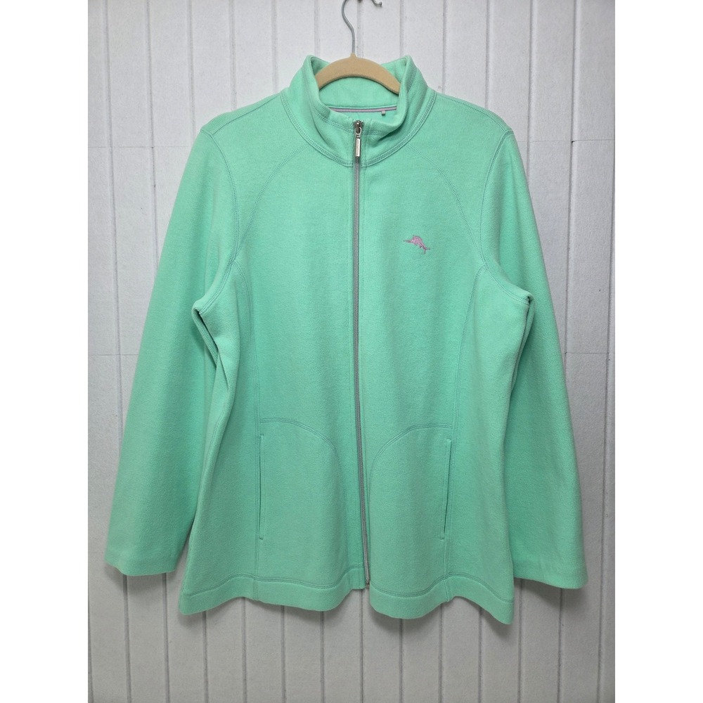 Tommy Bahama Womens XL Mint Green Full Zip Mock Neck Cotton Sweatshirt Jacket